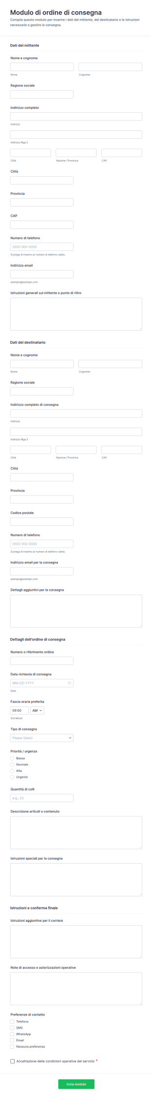Modulo Di Ordinazione Consegna