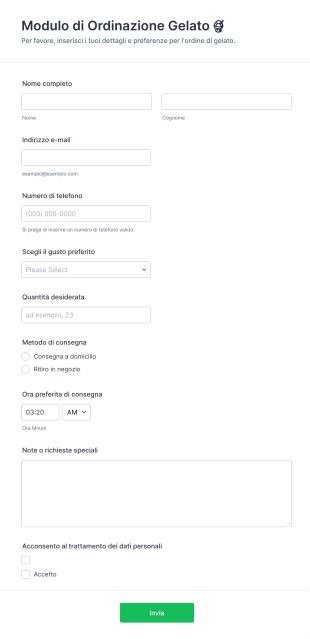 Modulo Di Ordinazione Gelato 🍨