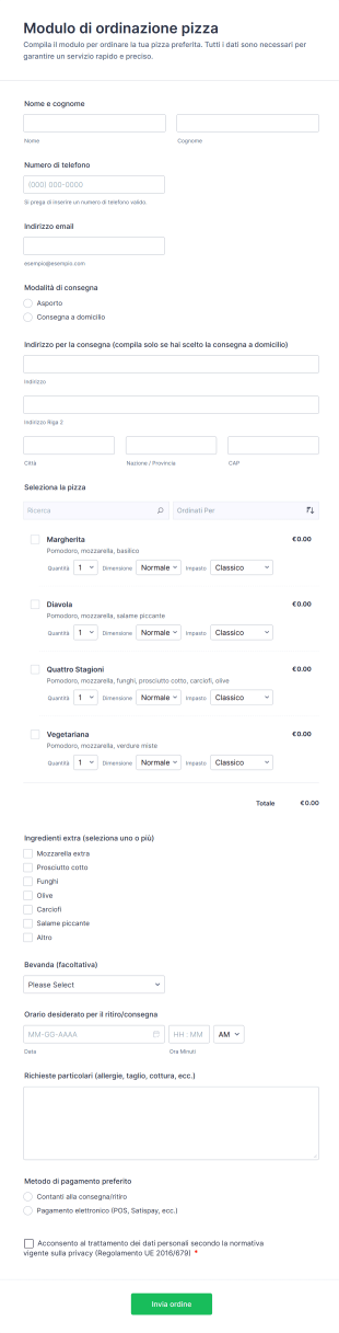 Modulo Di Ordinazione Pizza