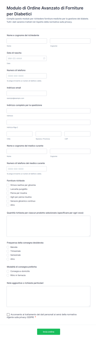 Modulo Di Ordine Avanzato Di Forniture Per Diabetici