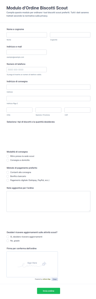 Modulo Di Ordine Biscotti Delle Scout Femminili 🍪