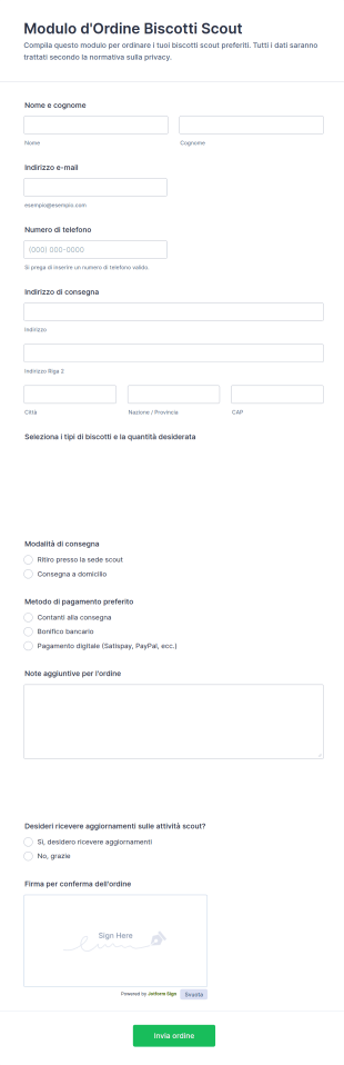 Modulo Di Ordine Biscotti Delle Scout Femminili 🍪