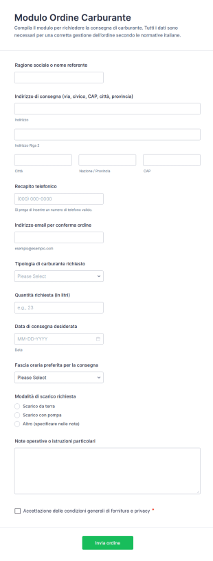 Modulo Di Ordine Carburante