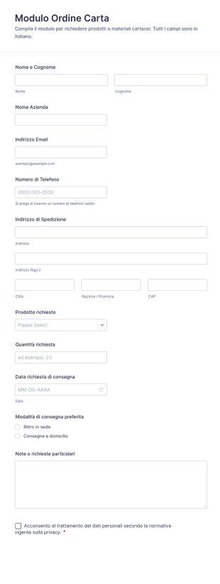 Modulo Di Ordine Cartaceo