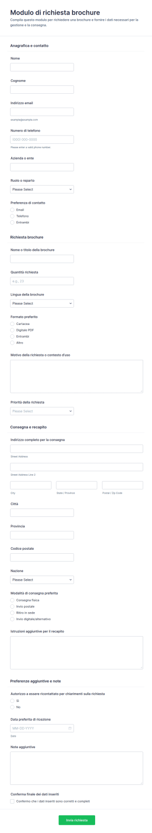 Modulo Di Ordine Del Brochure