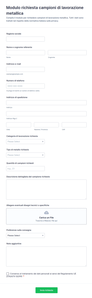 Modulo Di Ordine Di Campione Di Lavorazione Dei Metalli