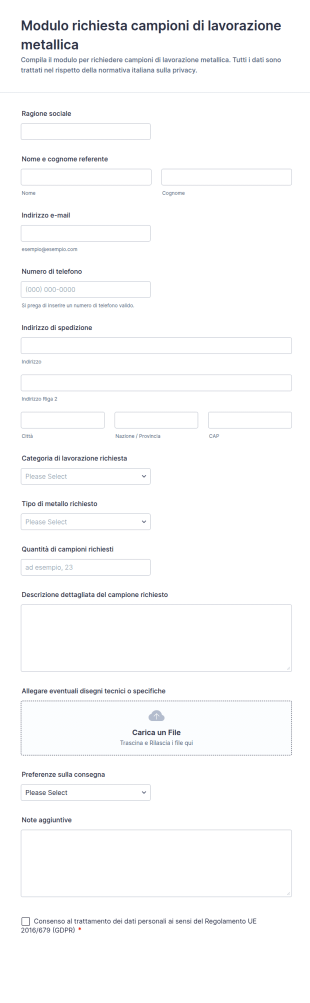 Modulo Di Ordine Di Campione Di Lavorazione Dei Metalli