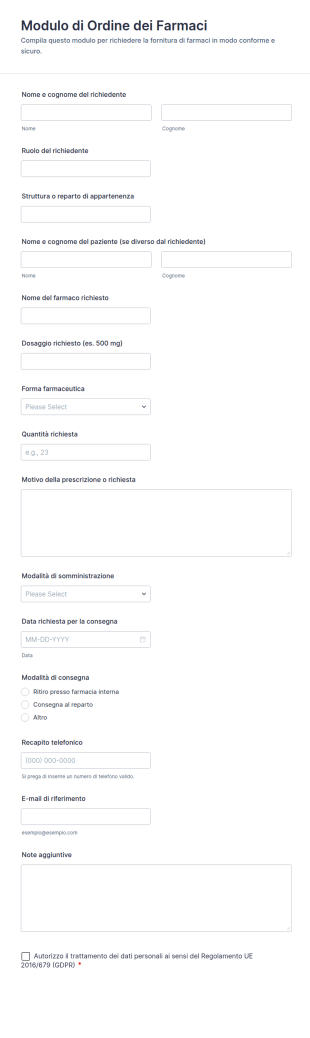 Modulo Di Ordine Di Medicinali 📝