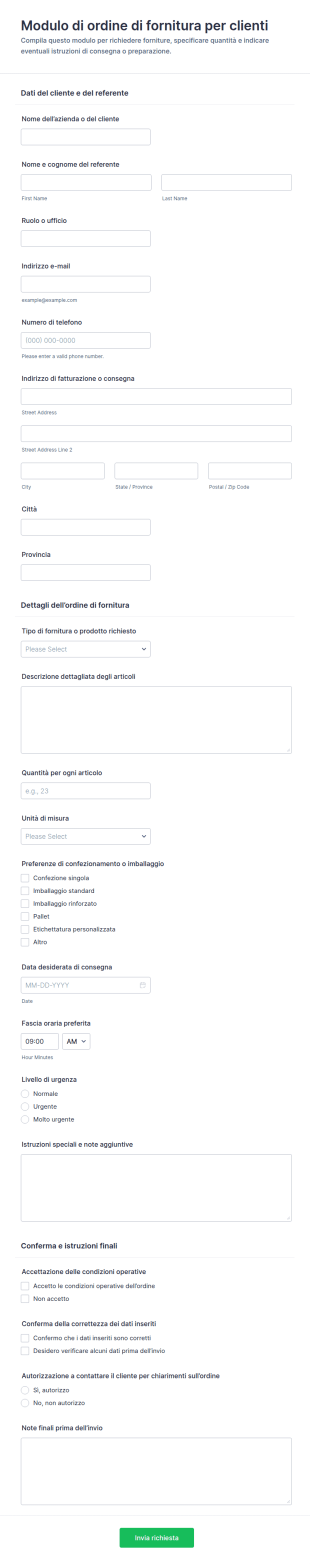 Modulo Di Ordine Fornitura Clienti