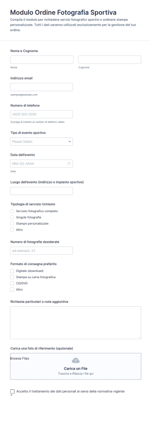 Modulo Di Ordine Fotografia Sportiva