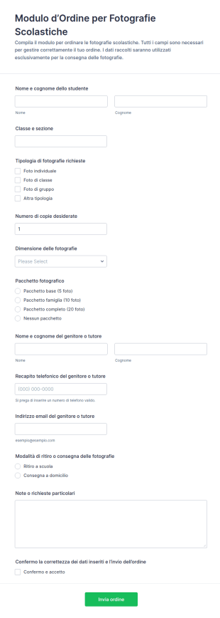 Modulo Di Ordine Fotografico Scolastico