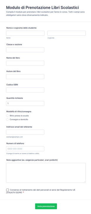 Modulo Di Ordine Libri Scolastici