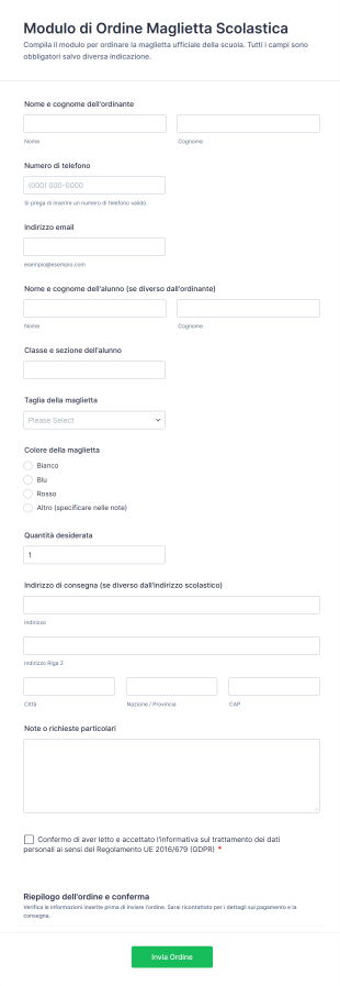 Modulo Di Ordine Maglietta Scolastica