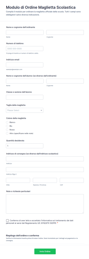 Modulo Di Ordine Maglietta Scolastica