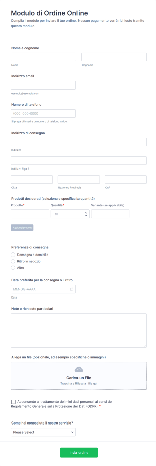 Modulo Di Ordine Online