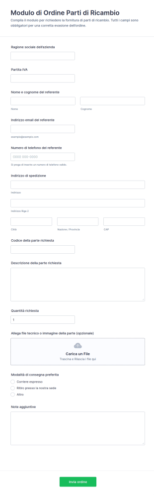 Modulo Di Ordine Parti Di Servizio