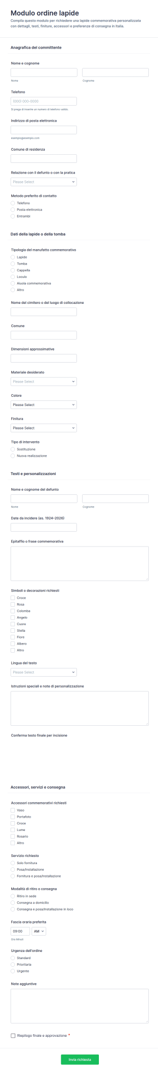 Modulo Di Ordine Per Lapide
