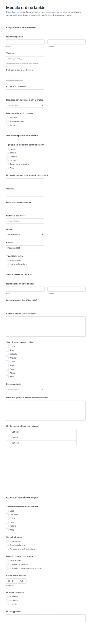Modulo Di Ordine Per Lapide