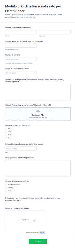 Modulo Di Ordine Personalizzato Per Effetti Sonori
