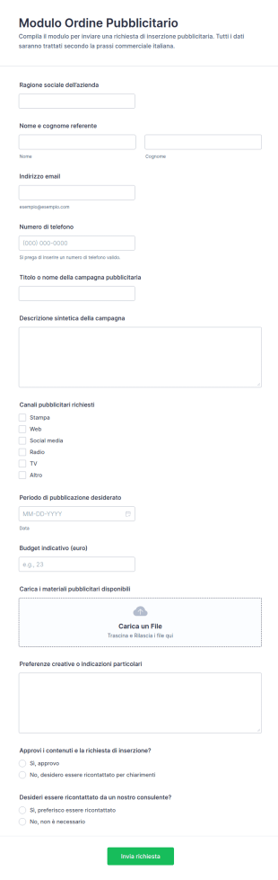 Modulo Di Ordine Pubblicitario