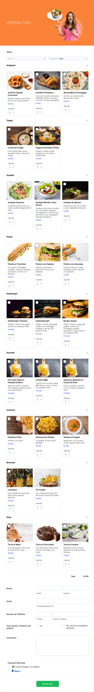 Modulo Di Ordine Ristorante Form Template