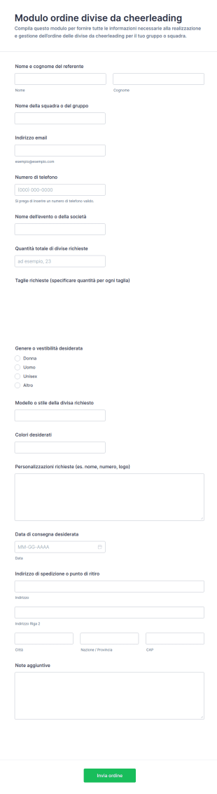 Modulo Di Ordine Uniformi Da Cheerleading