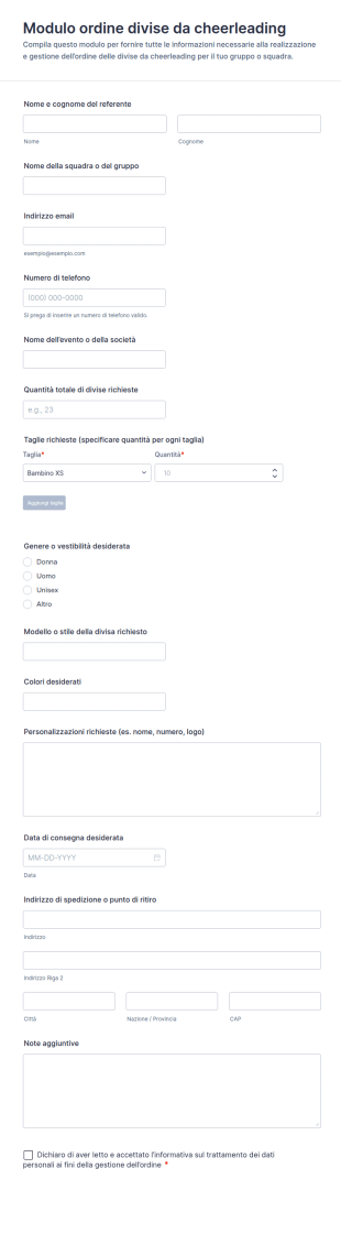 Modulo Di Ordine Uniformi Da Cheerleading