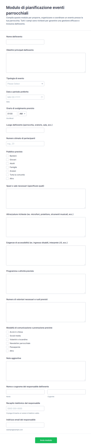 Modulo Di Organizzazione Evento Parrocchiale