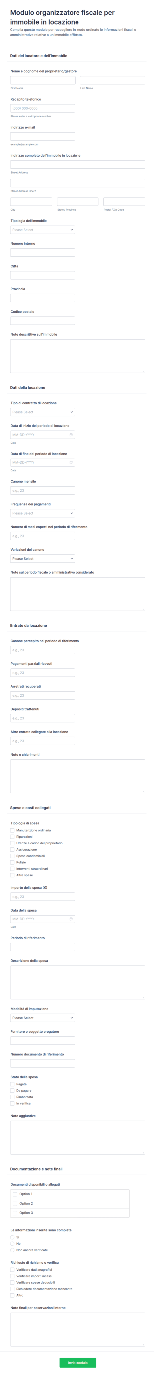 Modulo Di Organizzazione Fiscale Per Immobili In Affitto 📋