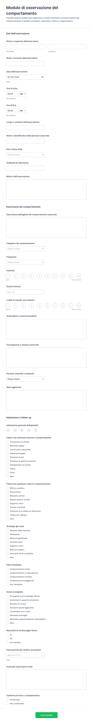 Modulo Di Osservazione Comportamentale