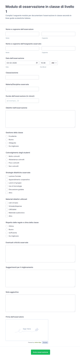 Modulo Di Osservazione In Classe Di Livello 1