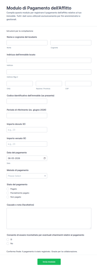 Modulo Di Pagamento Affitto