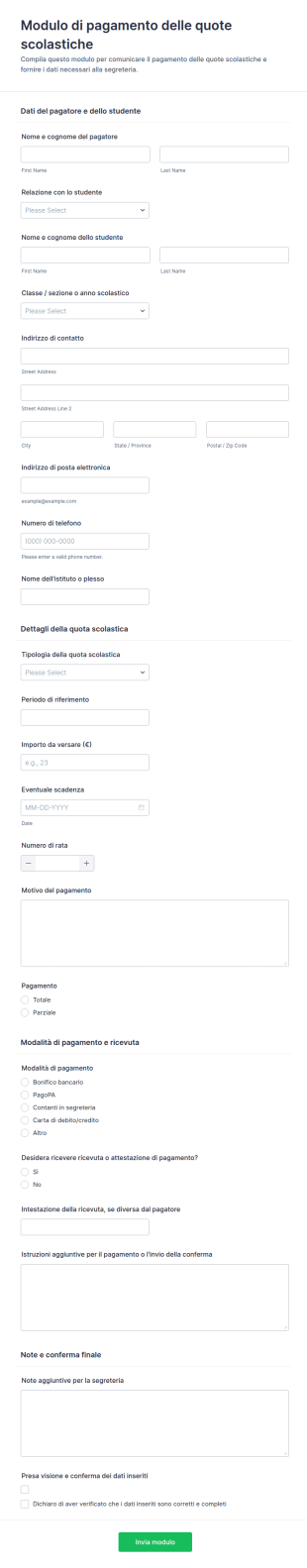 Modulo Di Pagamento Delle Quote Scolastiche