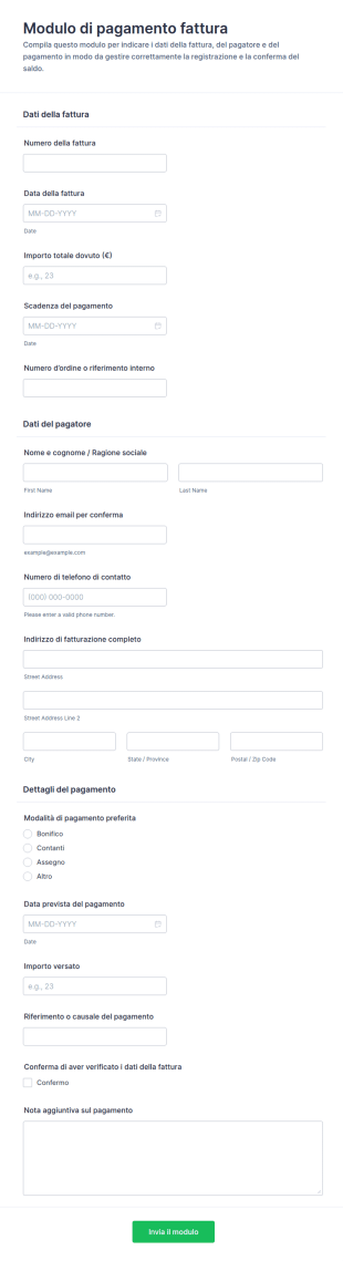 Modulo Di Pagamento Fattura