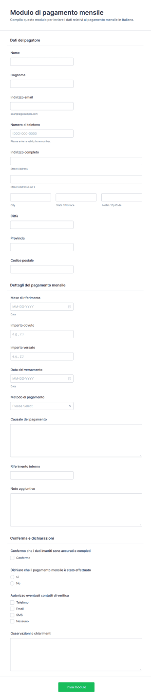 Modulo Di Pagamento Mensile