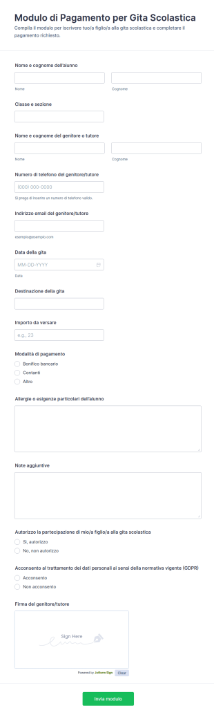 Modulo Di Pagamento Per Escursione