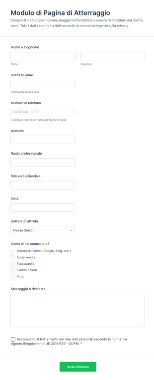 Modulo Di Pagina Di Atterraggio
