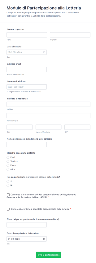 Modulo Di Partecipazione Alla Lotteria
