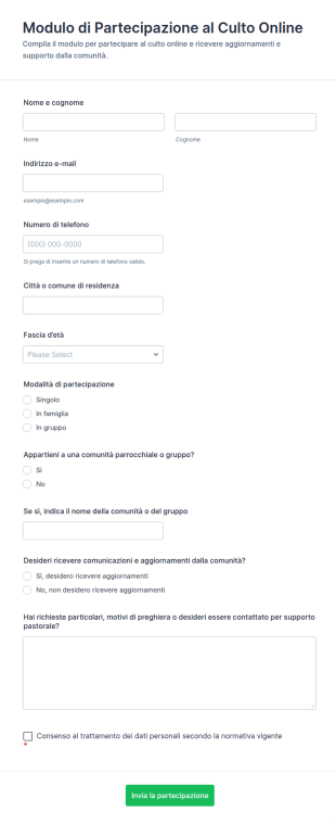 Modulo Di Partecipazione Alla Messa Online