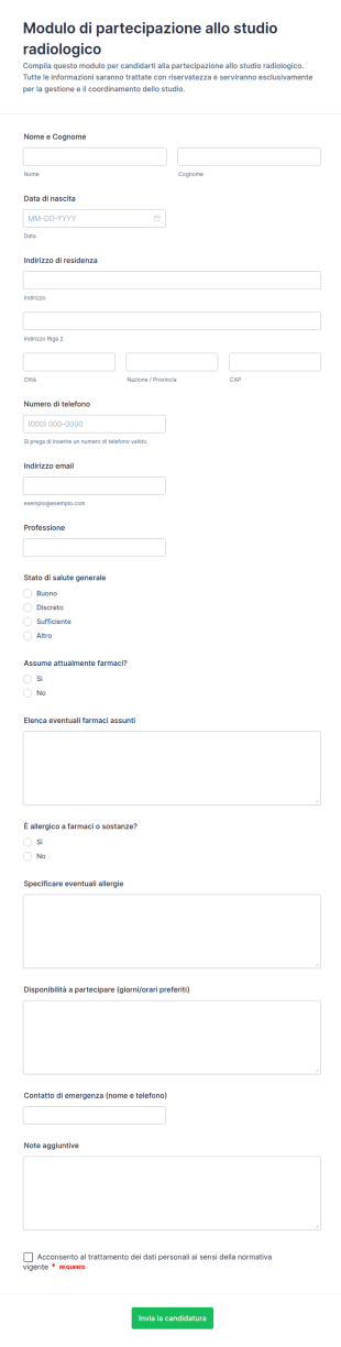 Modulo Di Partecipazione Allo Studio Di Radiologia