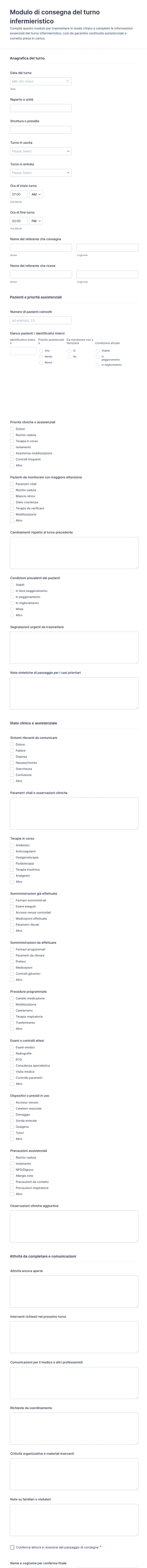 Modulo Di Passaggio Di Turno Infermieristico