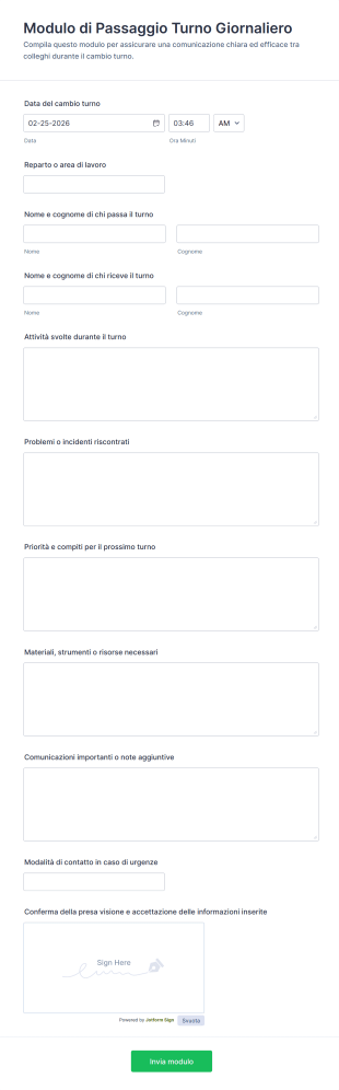 Modulo Di Passaggio Turno Giornaliero