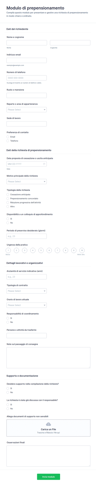 Modulo Di Pensionamento Anticipato