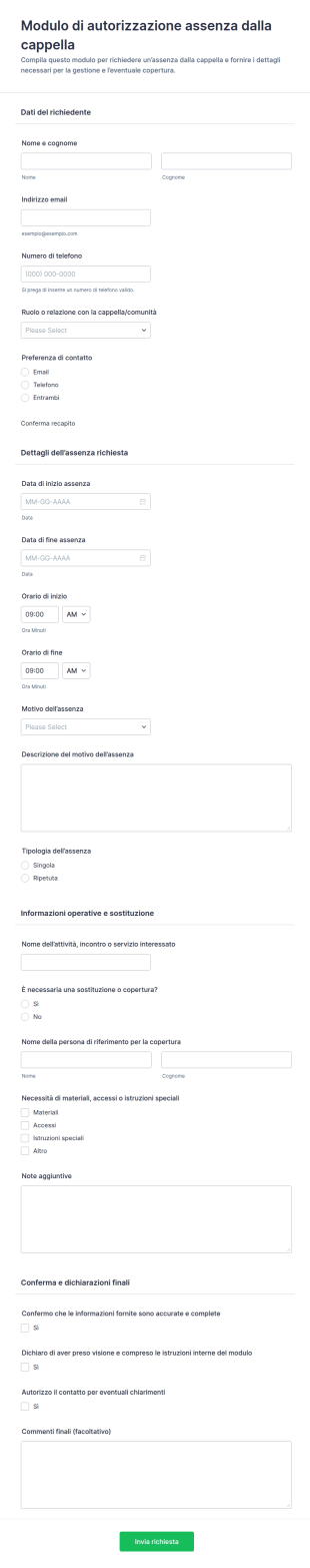 Modulo Di Permesso Di Assenza Per Cappella
