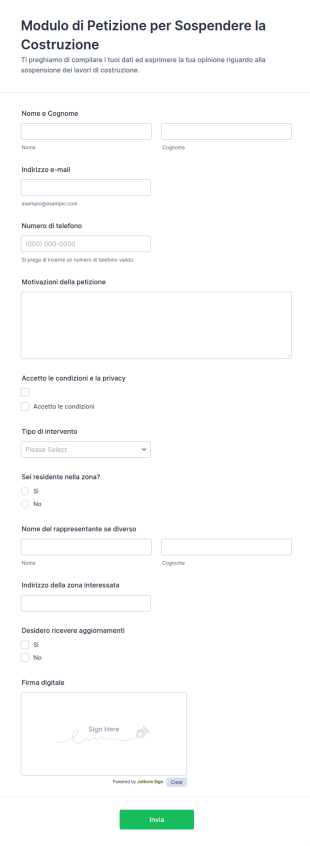 Modulo Di Petizione Per Sospendere La Costruzione