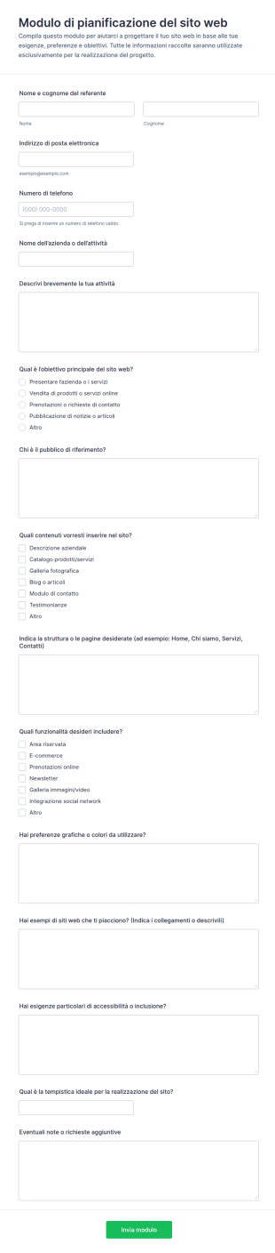 Modulo Di Pianificazione Del Sito Web Form