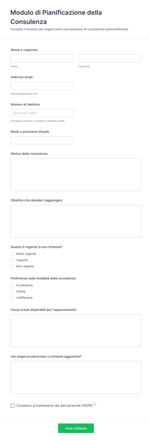 Modulo Di Pianificazione Della Consulenza
