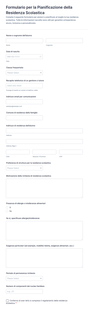 Modulo Di Pianificazione Della Residenza Scolastica