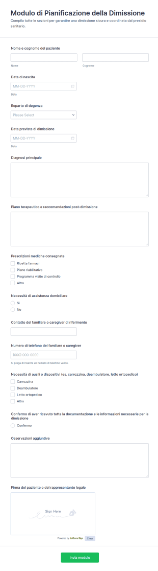 Modulo Di Pianificazione Dimissioni