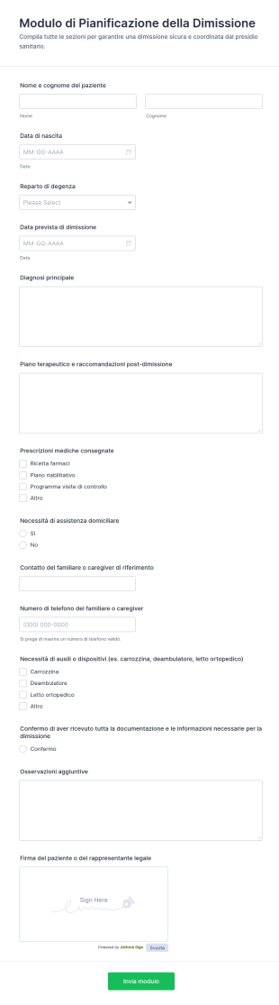 Modulo Di Pianificazione Dimissioni